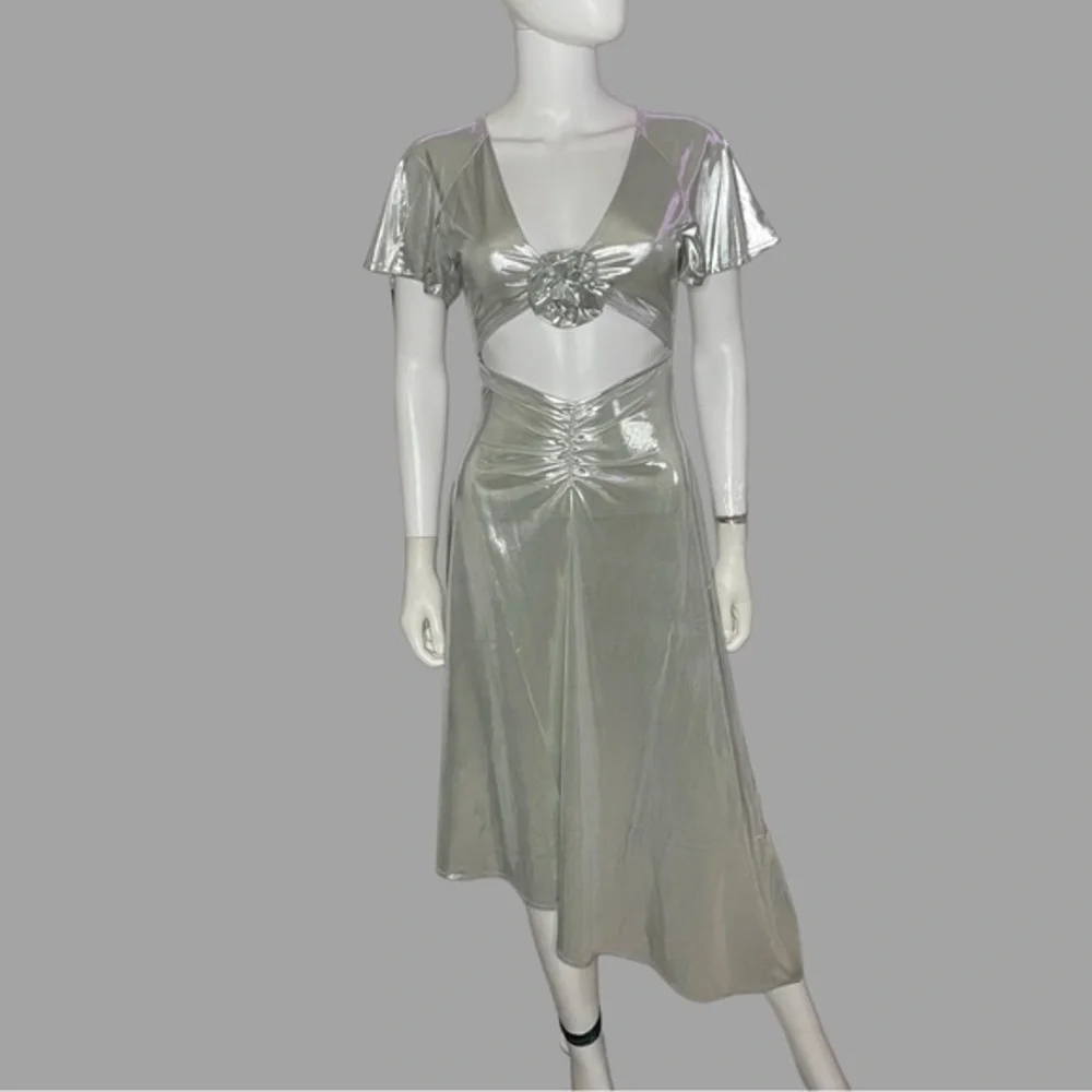 WeWoreWhat Silver Metallic Cut-Out Asymmetric Dress‎